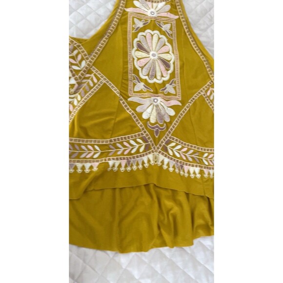 Free People Gold Mustard Embroidered Flowy Tank Top Oversized Fit SZ XS - Picture 15 of 16